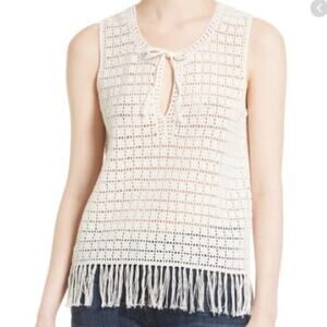 Joie Analia Crochet Fringe Knit Tank Top Shirt Cover Up Cream Ivory White Medium